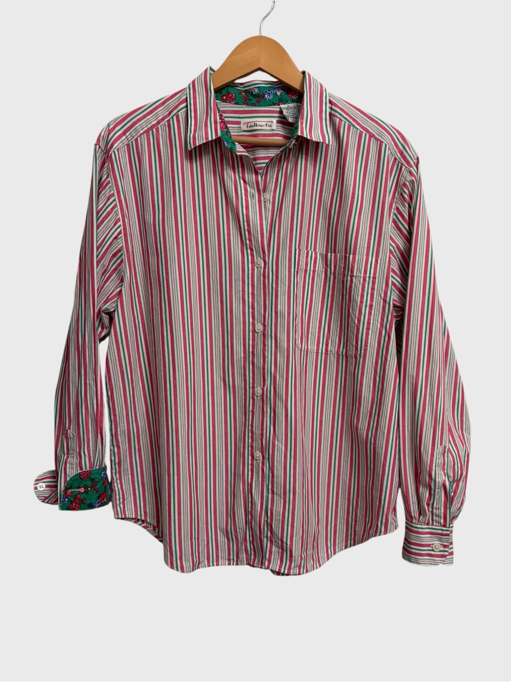 Vintage 90s Talbots Striped Floral Button Up Shirt Women's M Preppy Heritage